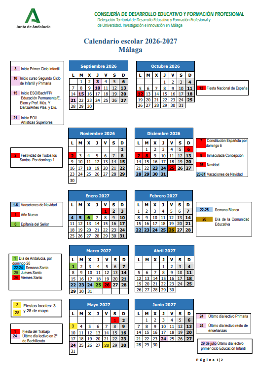 Calendario escolar 26-27